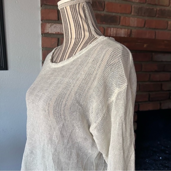 Faherty Reenie Linen Knit Long Sleeve Sweater in Cream Sz L - Picture 5 of 8